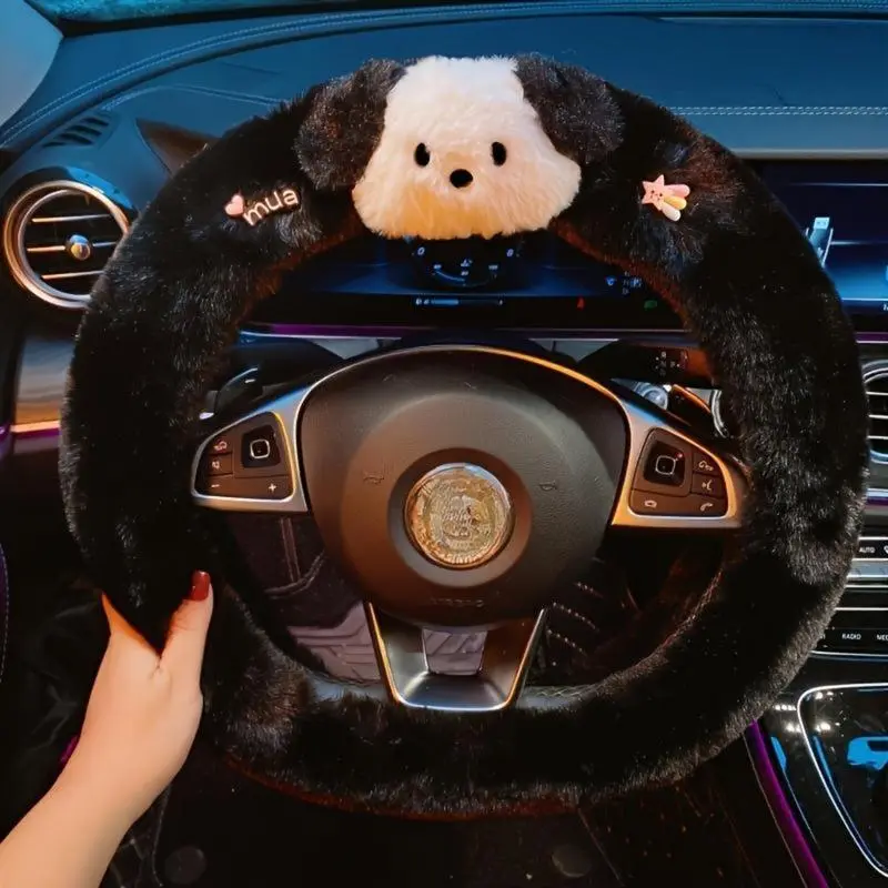 Cute Cow Print DIY Bag Insert & Fluffy Plush Steering Wheel Cover, Soft-Touch Car Interior Accessory for Women, Fluffy Steering Wheel Cover, Car Interior Accessories, Diy Insert, Diy Bag Accessory Enhancement