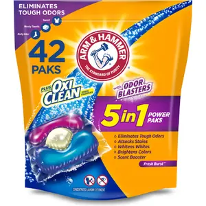Arm & Hammer Plus OxiClean With Odor Blasters LAUNDRY DETERGENT 5-IN-1 Power Paks, 42CT (Packaging may vary)