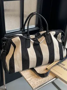 High-End Travel Bag, Large Capacity, Portable Business Trip Luggage, Color Block Stripe Design, Versatile Handbag for Gym & Overnight Use
