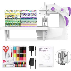 Sewing Machine for Beginners [Full Set] with Finger Guard and Fabric  - Mini Sewing Machine with Sewing Kits, Foot Pedal,  Adapter and Extension Table