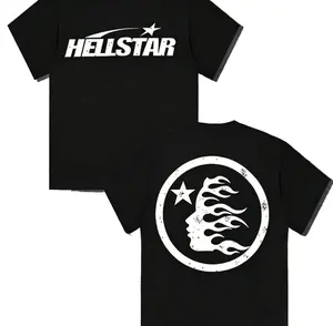 TLXT 100% Cotton Hell Star Pattern Double Sided Printed T-Shirt, High Quality Crew Neck Casual Short Sleeve Top for Spring & Summer