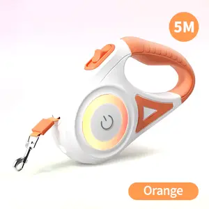 ROJECO 5M Automatic Dog Leash Retractable LED Luminous Leading Fashion Light Straps for Dog Puppy Pet Flexi Walking Running Lead