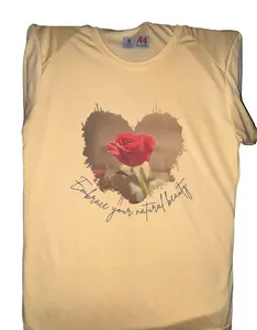 J&A Farm Embrace Your Natural Beauty Rose Shirt - Red Rose Design with Inspirational Text Everyday Tops for Women Casual Crewneck Short Sleeve 100% Polyester Fabric printed tee