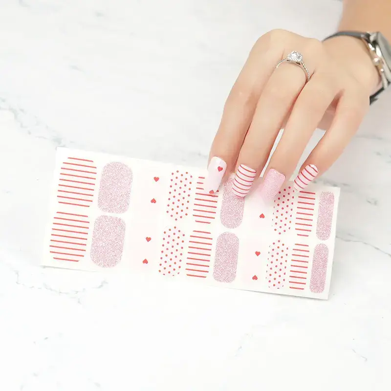 Pretty in Pink Nail Strips No UV Light Needed Lasting Nail Wraps 20 Pcs Sheet Double-Ended Design for Beautiful Manicures