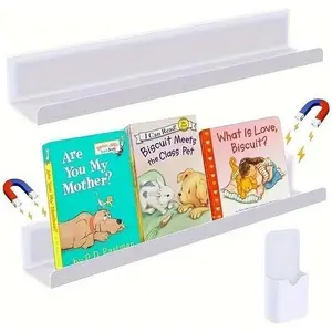 2Pcs Magnetic Bookshelf for Whiteboard, Reusable Acrylic Magnetic Book Shelf Holder with a Pen Container, Book Display Shelf for Teacher Kids Classroom Office