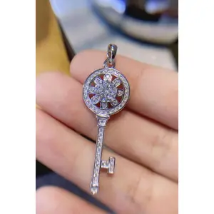 1 Carat Moissanite Platinum-Plated Key Pendant Necklace