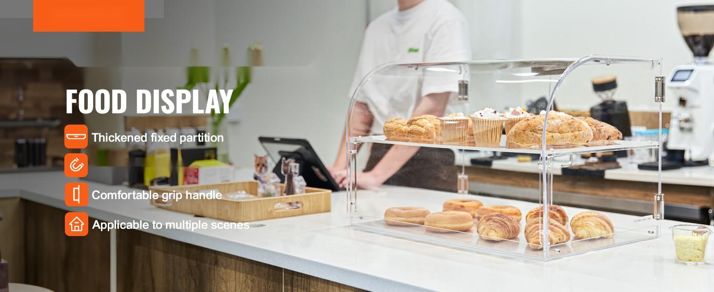 Pastry Display Case, 2-Tier Commercial Countertop Bakery Display Case In Clear Acrylic With Rear Door Access And Removable Shelves, Keeps Donuts, Bagels, Cakes, And Cookies Fresh, 22 x 14 x 14 Inches, Lightweight And Easy To Clean