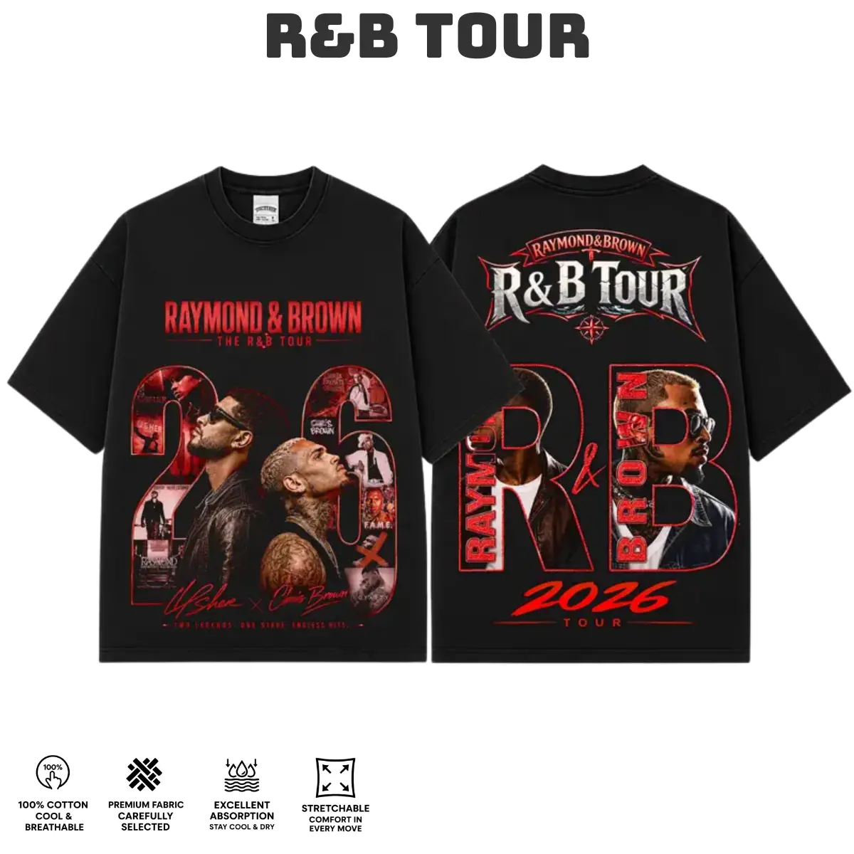 Ch.Brown Usher Raymond The R&B Tour 2026 Unisex Tee ,GILDAN TSHIRT.