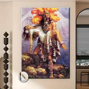 Aztec Warrior and Princess Canvas Wall Art Mexican Folk Poster High-Resolution White Semimat Art Material Perfect for Home Living Room Office Decor