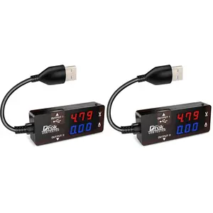 DROK USB Tester, USB-A 2.0 Multimeter Dual USB Output Ports PD QC 3.0 Color LED Display, 7 Modes Capacity Voltage Voltmeter Ammeter for Laptop Bank Panel (Pack of 2)
