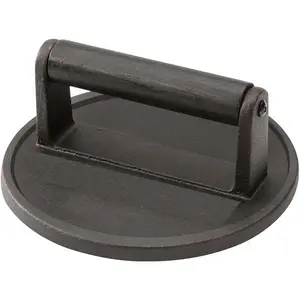 6.5" Cast Iron Smashed Burger Press, Round Flat Edge Grill Press for Crispy Smash Burgers, Burger Tool for Grill and Griddle Accessories, for BBQs and Tailgates