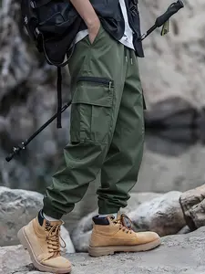 Men’s Cargo Work  — Multi-Pocket Zippered Casual Streetwear Joggers, Solid Color Elastic Waist, Retro Versatile Cuffed Tapered Fit for All Seasons workout athleisure tactical pant men cargo pant workwear short bottoms slacks baggy trouser