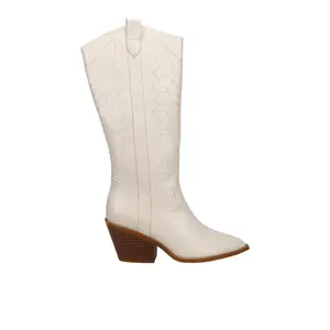 Corkys Womens Howdy Tall Embroidered Snip Toe Zippered Casual Boots Knee High High Heel 3" & Up - White