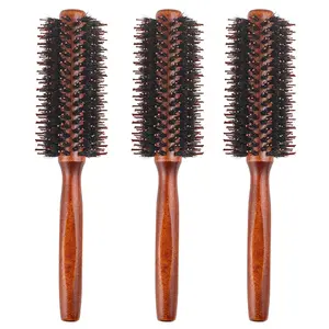 3-Piece Boar Bristle Round Brush Set, Salon Styling Volumizing Brush, Natural Wood Handle, Enhanced Blowout Effect, Ideal Quiff Roller, Suitable for All Hair Types