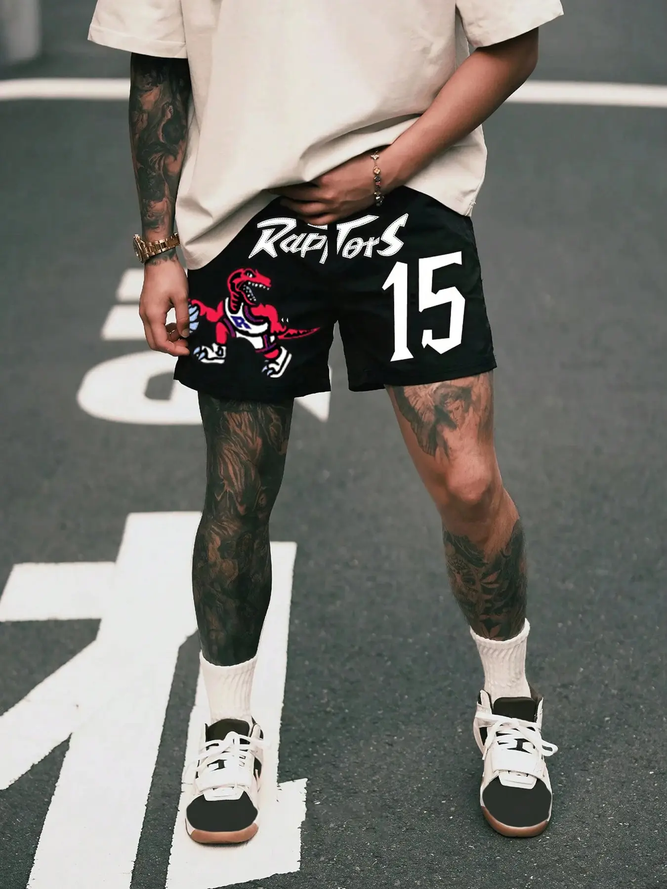 Men's Regular Fit Dinosaur & Letter Print Drawstring Waist Shorts, Casual Comfy Breathable Shorts for Summer, Men's Bottoms for Daily Wear