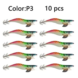 10 Pcs High-Quality Wooden Shrimp Fish Lures, Realistic Squid Design, Suitable for Saltwater & Freshwater Fishing, Durable Hard Baits