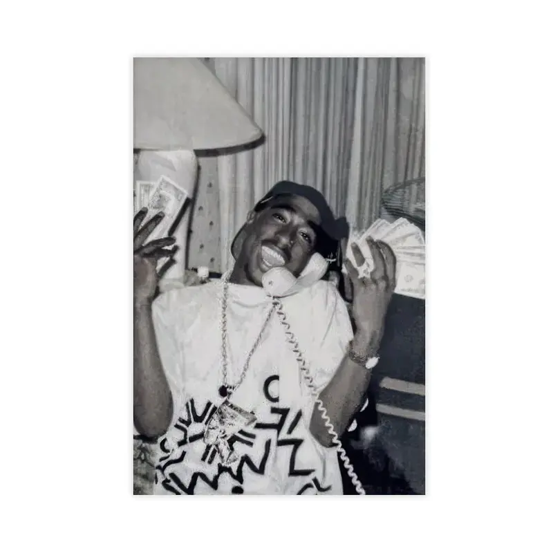 Tupac Shakur Street Photo, Hip Hop Legend Wall Decor, 90s Rap Icon Print, Black & White Urban Themed