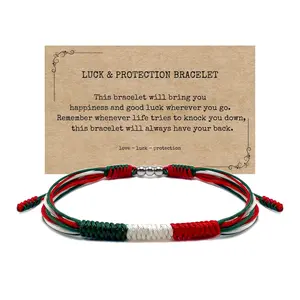 Mexico Flag Bracelet, Mexican Bracelet, Lucky Protection Wrist Wrap Bracelet, Amulet and Boho Style Rope Bracelet for Women, Men, Surfer String Thread (Mexico)