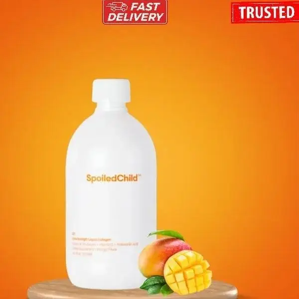 SpoiledChild Skin Care Liquid Collagen Supplement - Collagen Peptides, Vitamin C, Hyaluronic Acid, Mango Flavor, 400 ml (13.5 Fl oz), Sugar Free