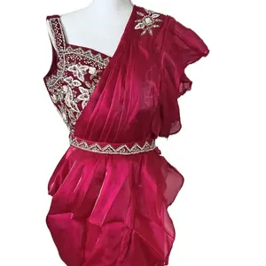 Ready made saree with sequin blouse and belt