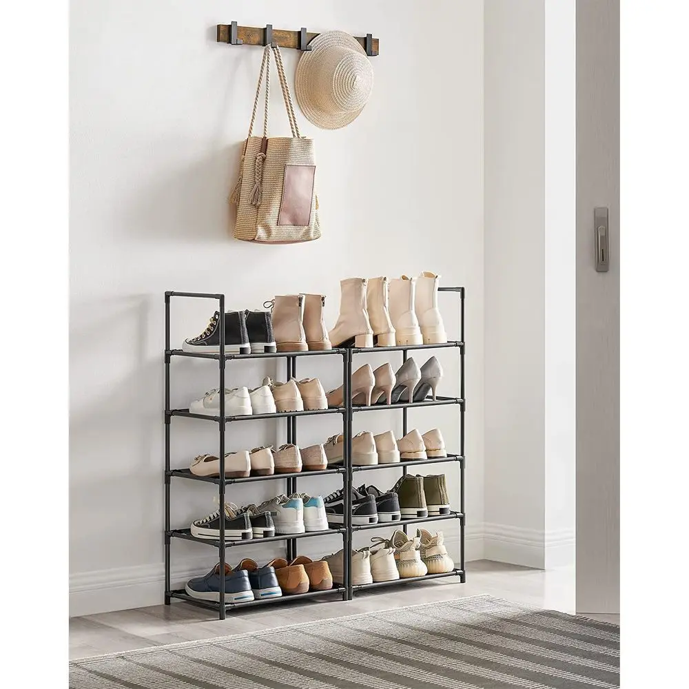 SONGMICS HOME 10 Tier Shoe Shelf, Shoe Storage Organizer, Space-Saving, Metal Frame, Non-Woven Fabric Shelves, for Entryway, Bedroom Racks