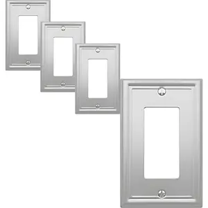 Single Decorator Light  Cover Luca Metal Wall Plate, 4-Pack Brushed Nickel 1 Gang Single Rocker, for Receptacle Dimmer  GFCI Outlet,  Cover Decorative Wallplate, Durable