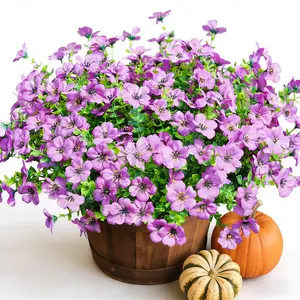 Artificial Fall Flowers Fake Mums for Outdoor Autumn Decoration, 10 Bundles Faux Silk Mums Daisy Look Real UV Resistant for Outside Home Porch Patio Planter, Light Purple