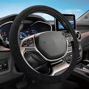 Elastic Stretch Steering Wheel Cover,Warm in Winter and Cool in Summer, Universal 15 inch, Microfiber Breathable Ice Silk, Anti-Slip, Odorless, Easy Carry,Black