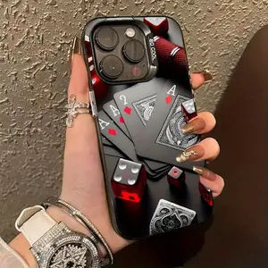 Phone case for iPhone 16 Pro Max 15 Plus 14 13 12 11 XR XS Poker Pattern Matte Military-Grade Drop Protection Silicone Cover