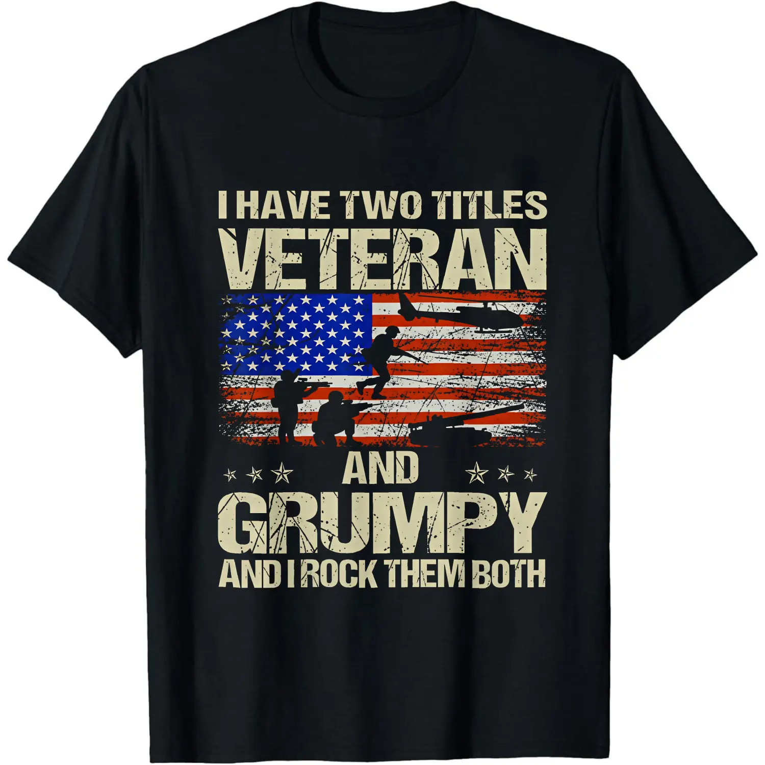 100% Cotton Veteran And Grumpy American Flag Silhouette T-Shirt Women Men Unisex Clothing Streetwear