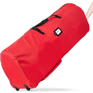 Christmas Tree Storage Bag with Wheels – Fits 9 Ft Artificial Tree, Heavy Duty, Waterproof, Large Zippered Holiday Storage Container, Durable Handles, Red