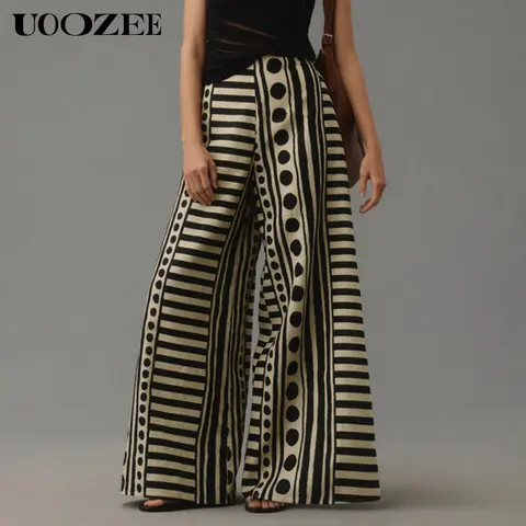 UOOZEE Women's Fashion Boho Polka Dot Draped Baggy Barrel Pants for Women - Oversized Casual Wide Leg, Lightweight Foldable 95% Polyester 5% Spandex, Breathable Hippie Bottoms with Pockets, Hand Wash Only, 2XL(14) for Spring