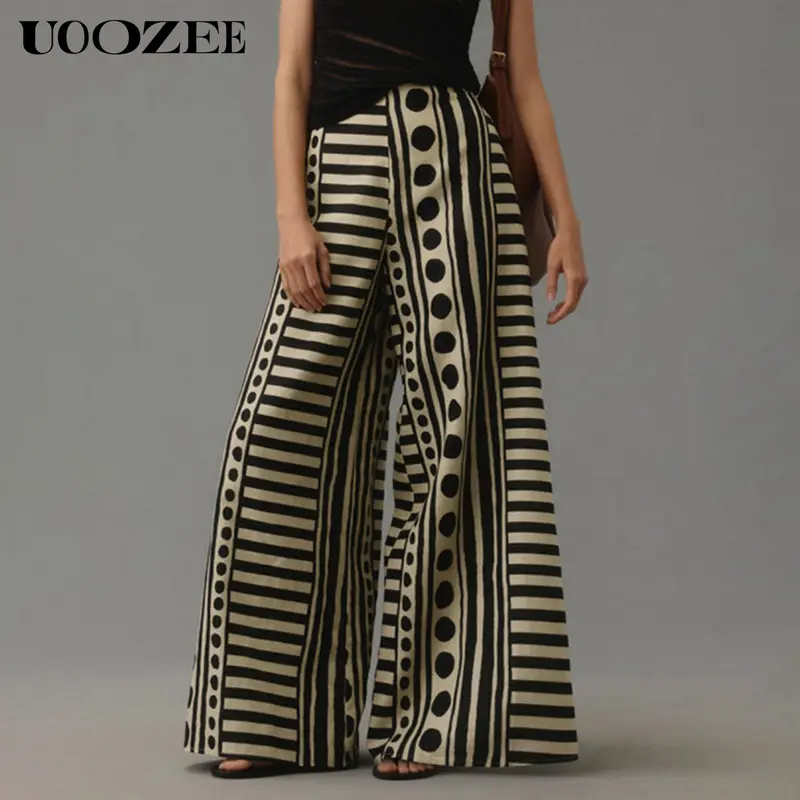 UOOZEE Women's Fashion Boho Polka Dot Draped Baggy Barrel Pants for Women - Oversized Casual Wide Leg, Lightweight Foldable 95% Polyester 5% Spandex, Breathable Hippie Bottoms with Pockets, Hand Wash Only, 2XL(14) for Spring
