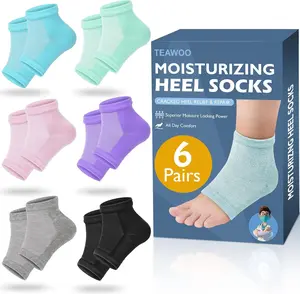 Moisturizing Heel Socks - 6 Pairs for Dry Cracked Feet, Toeless Gel Socks for Hydration and Repair stocking stuffers Silicone Moisture