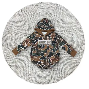 Baby Little Mama's Boy Embroidery Duck Brown Camouflage Long Sleeve Hooded Rompers