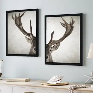 Zero Home Vintage Deer Couple Canvas Prints Set of 2, Black and White with Frame Options, Artistic Bedroom & Living Room Wall Art Decoration with Post Ideas outdoorfun