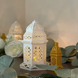 Islamic Geometric Lantern Design, PLA Silk White, Ramadan & Eid Table Decor, Arabian Themed Home Decor