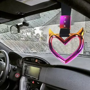 Car Gradient Demon Horn Heart Pull Ring, Interior Exterior Modification Handle Ring, Tail Hanging Decoration, Car Personalized Decor & Auxiliary Handle