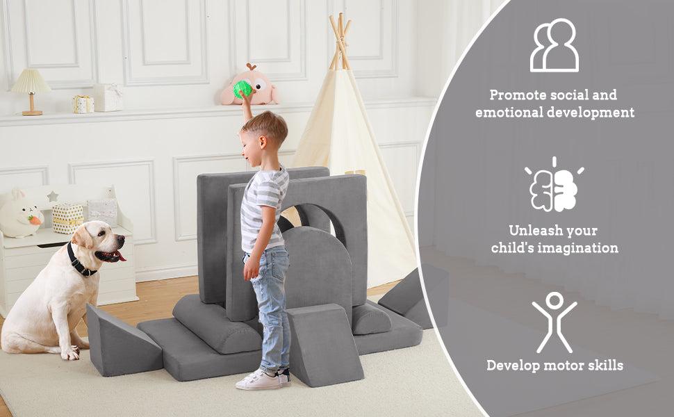 【GARVEE】10PCS Modular Play Couch Set in Dark Grey - Convertible Foam Modular Couch for Creative Play and Comfortable Seating in Playrooms