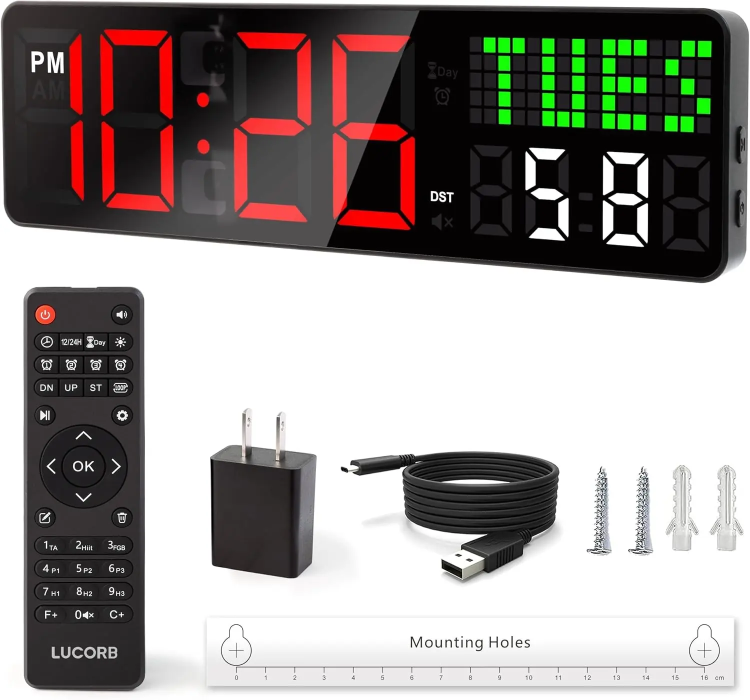 Home Gym Timer, 12'' Interval Workout Clock with Seconds | Remote Control | 5 Display Modes, 4 Alarms | Countdown Wall Clock for Gym Garage Crossfit HIIT Classroom