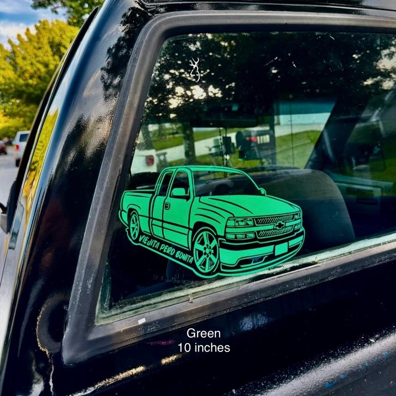 Viejita Pero Bonita Chevy Truck Decal Sticker - Customizable for Cars, Trucks, SUVs, Glass Doors, Windows, Fridges - Available in Multiple Colors Vehicle Exterior Decoration