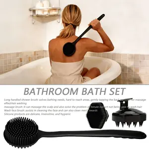 This four-piece shower brush set is designed for massage of the back, face, body, and scalp. It includes a gentle, long-handled body brush with soft bristles that effectively cleanses and removes dead skin.