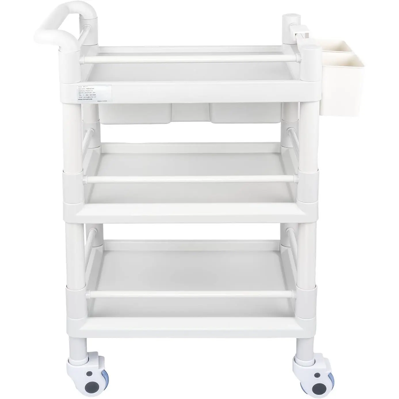 MC-17 - Medical Mobile Trolley Cart 3 Tier 500 Lbs Spacious Beauty Salon Rolling Trolley with Dirt Buckets Drawers 360°Rotate Wheels Heavy Duty Medical Utility Cart for Hospital Dental Clinic