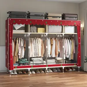 LEAIJIAFY American-Style Christmas Portable Wardrobe – Sturdy, Durable, Dustproof & Moisture-Resistant; Simple Design with Four Hanging Bars and Four Shelving Spaces; Suitable for Bedrooms and Rental Units