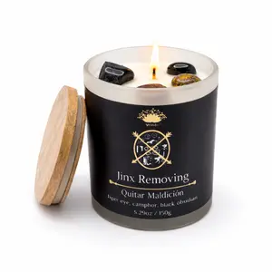 Jinx Removing Scented Glass Candle – Break Curses, Clear Blockages & Reclaim Your Power | Tiger's Eye, Camphor & Black Obsidian | Soy Blend, Aromatherapy Candle