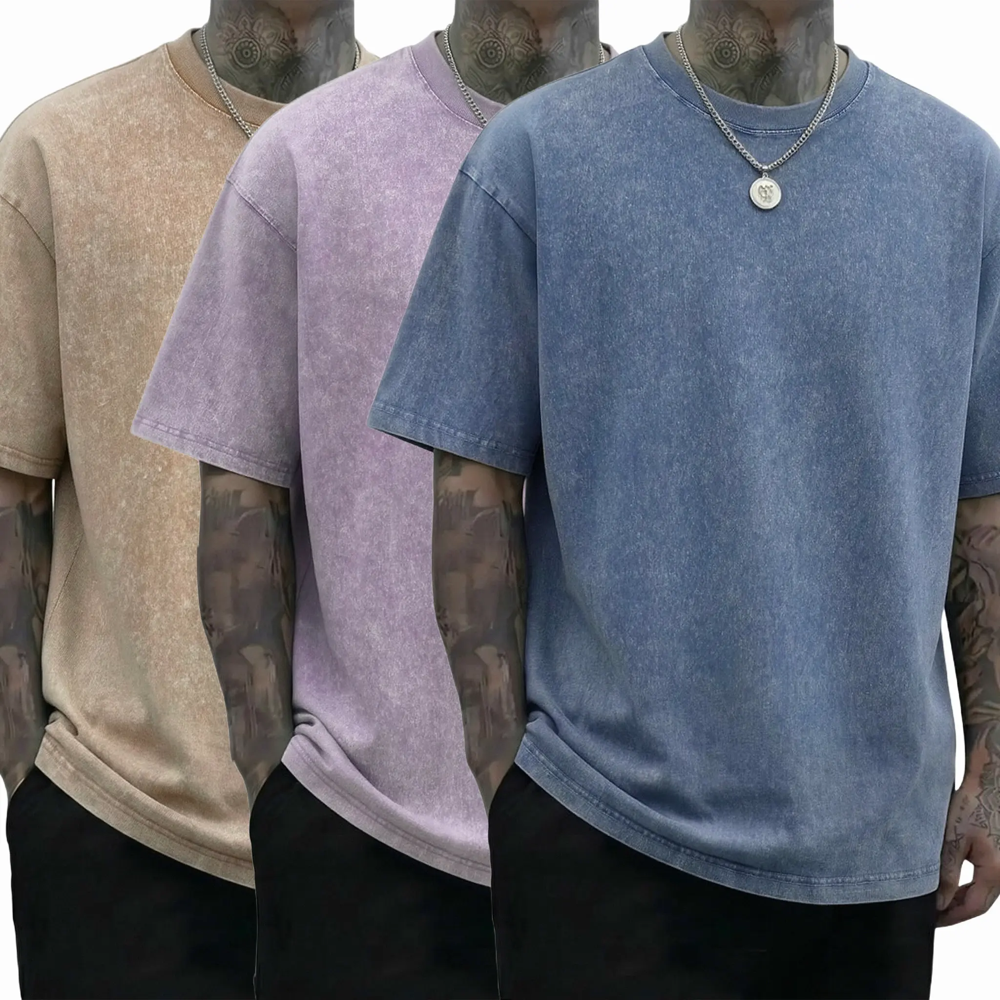 3PCS Men’s Fitness Retro Heavyweight T Shirts, Pure Cotton Sports Acid Wash Loose Fit, Summer Sweat Absorption, Multiple Colors