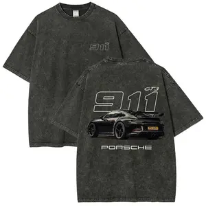 911 GT3 Racing Tshirt Unisex Fit Washed Cotton T-Shirt Oversize Menswear Tops Streetwear Round Neck Tshirt