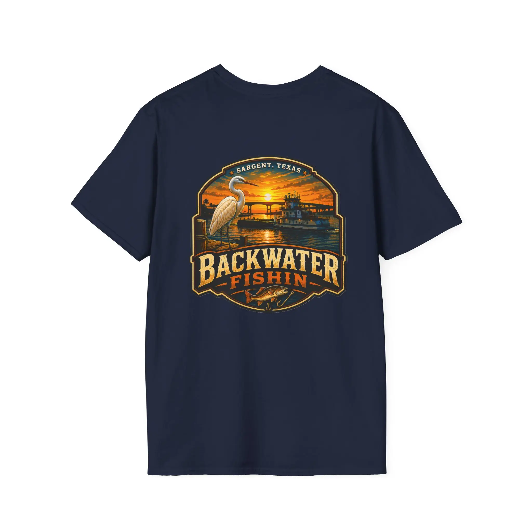 Backwater Fishin' BARGE, BIRD & BRIDGE Graphic T-Shirt