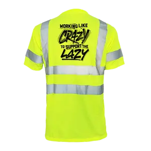Crazy Reflective Safety T-Shirt - Hi-Vis Yellow Short Sleeve Crew Neck with ANSI/ISEA 107 Class 2 Compliance for Everyday Wear High Visibility Vest Reflectors