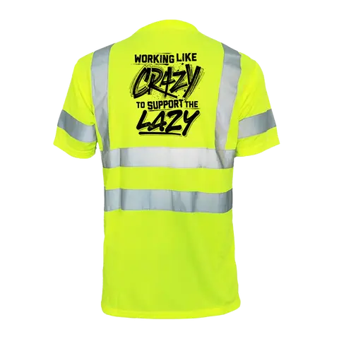 Crazy Reflective Safety T-Shirt - Hi-Vis Yellow Short Sleeve Crew Neck with ANSI/ISEA 107 Class 2 Compliance for Everyday Wear High Visibility Vest Reflectors